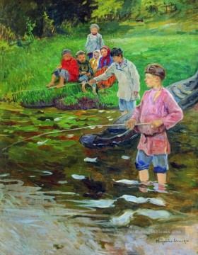  Belsky Peintre - enfants pêcheurs Nikolaï Bogdanov Belsky